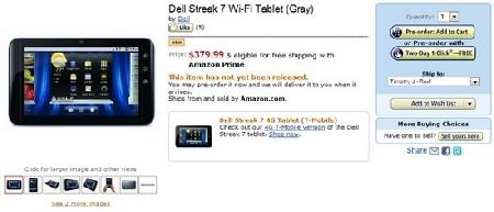 Планшет Dell Streak 7 без 3G доступен для предзаказа за 0